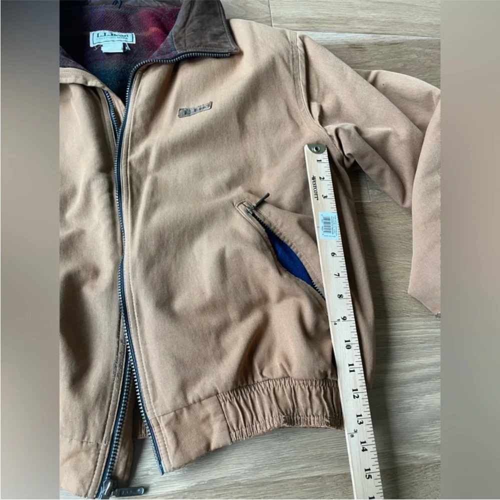 L.L. Bean Tan Bomber Jacket with Brown Collar - Picture 9 of 11